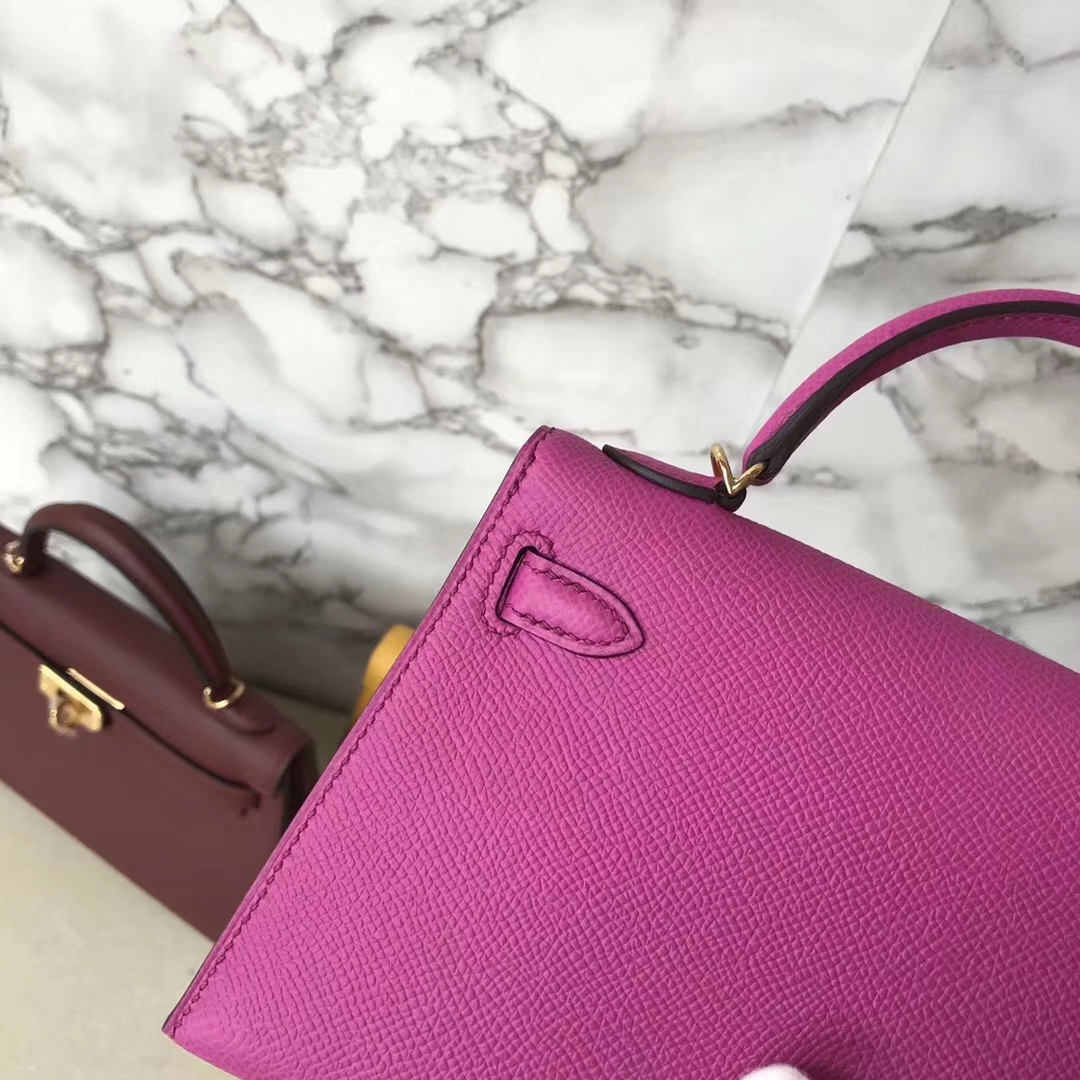 Pretty Hermes Epsom Calf Minikelly-2 Clutch Bag in 9I Rose Magnolia Gold Hardware