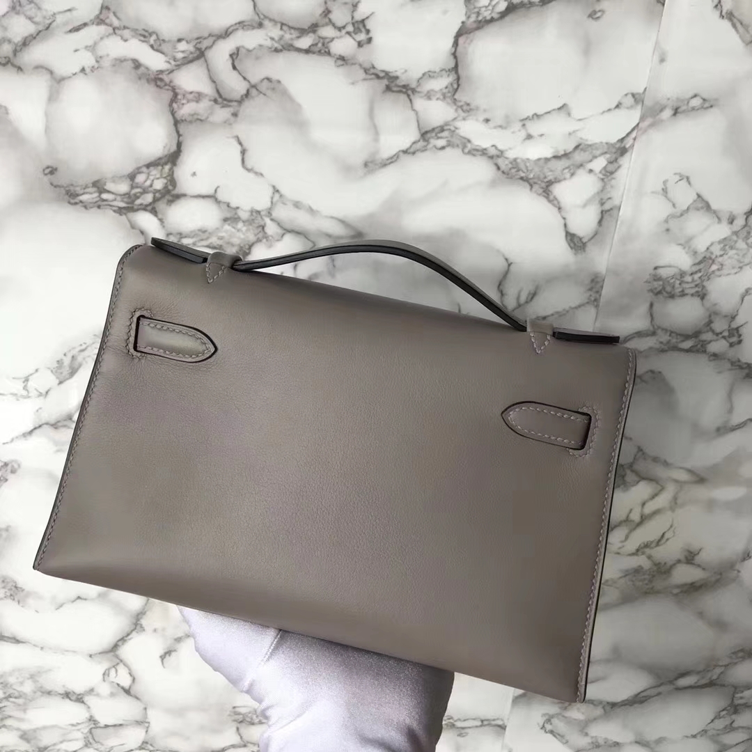 Fashion Hermes M8 Gris Ashpite Swift Calf Leather Minikelly Clutch Bag