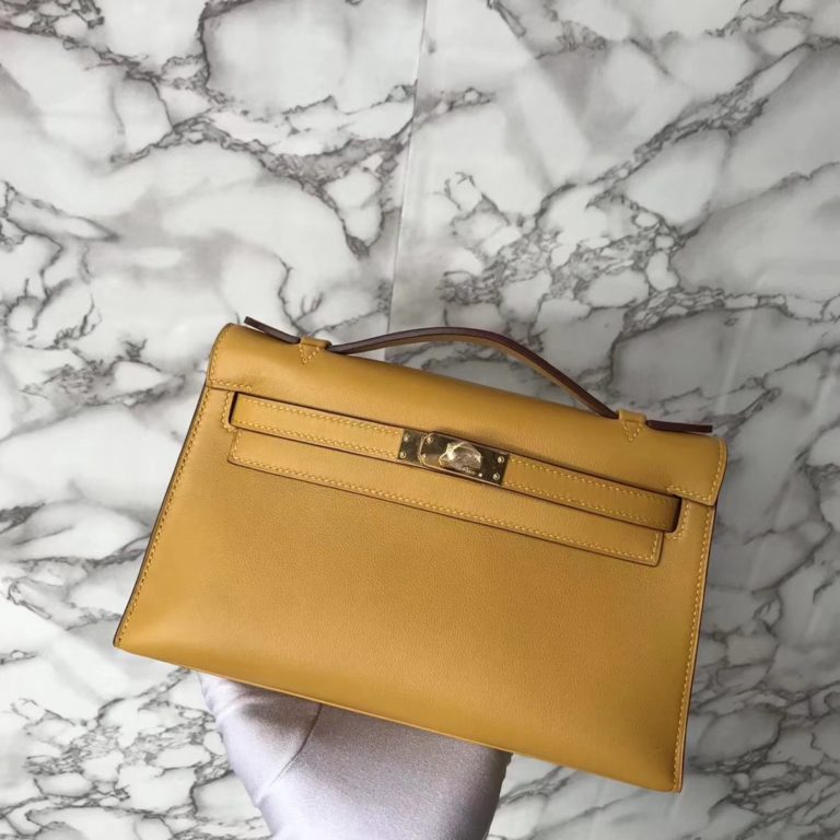 Hermes Swift Calf Minikelly Evening Bag in 9D Ambre Yellow Gold Hardware