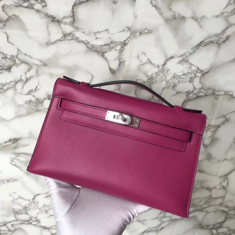 Hermes L3 Rose Purle Swift Calf Leather Minikelly Clutch Bag Silver Hardware