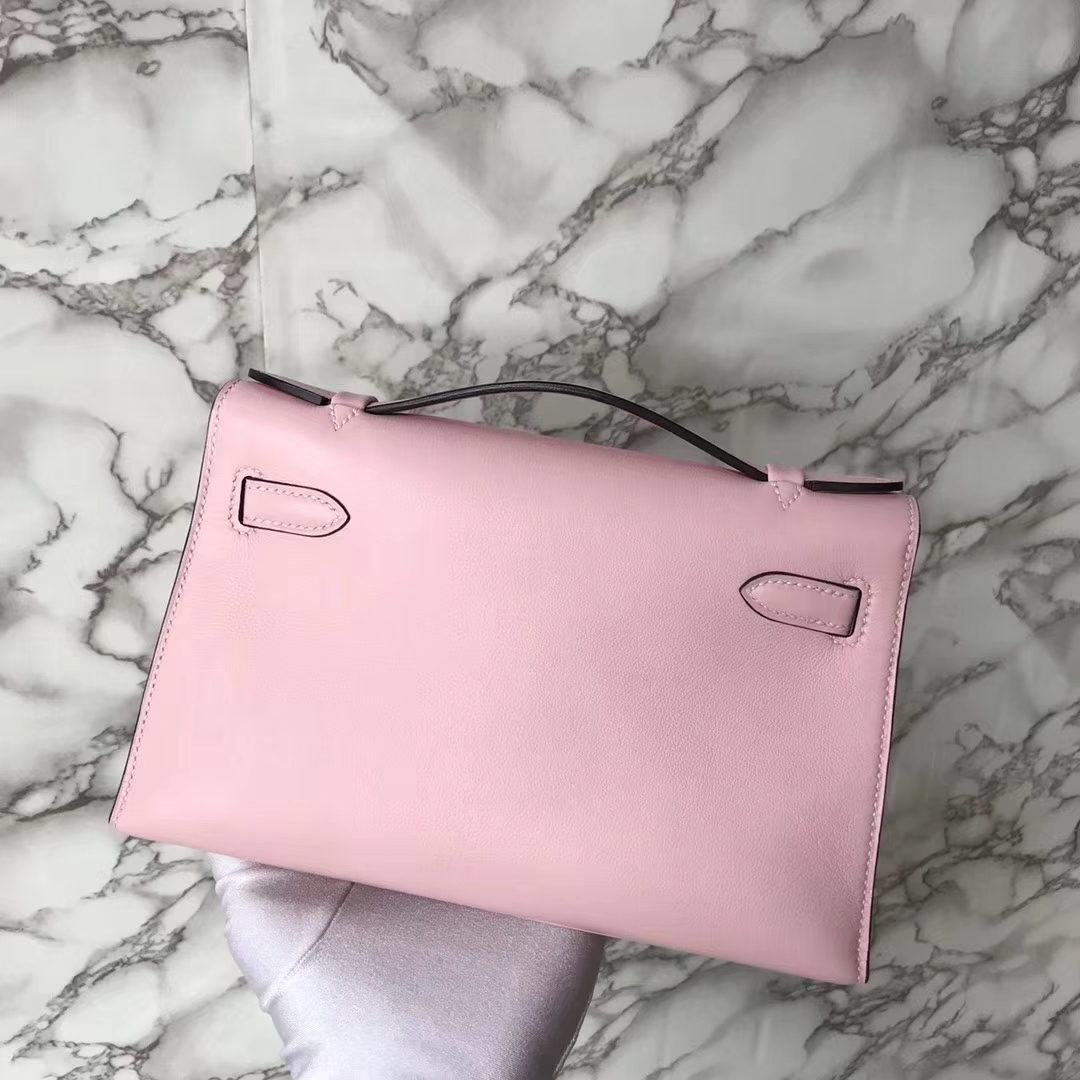 Pretty Hermes Minikelly Pochette 22CM in 3Q Rose Sakura Swift Calf Silver Hardware