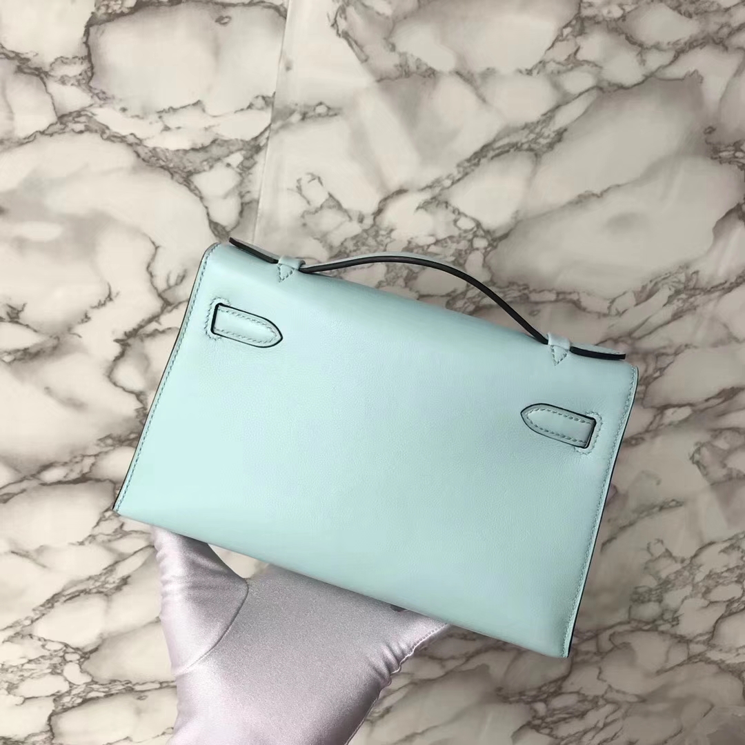 Elegant Hermes U2 Blue Zephyr Swift Calf Minikelly Clutch Bag Silver Hardware