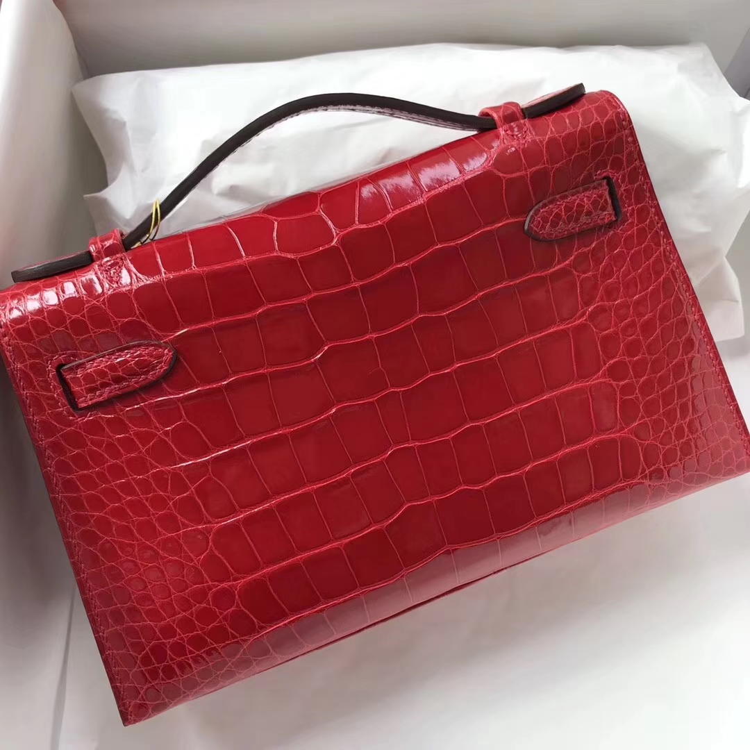 Sale Hermes CK95 Braise Shiny Crocodile Minikelly Evening Bag Silver Hardware