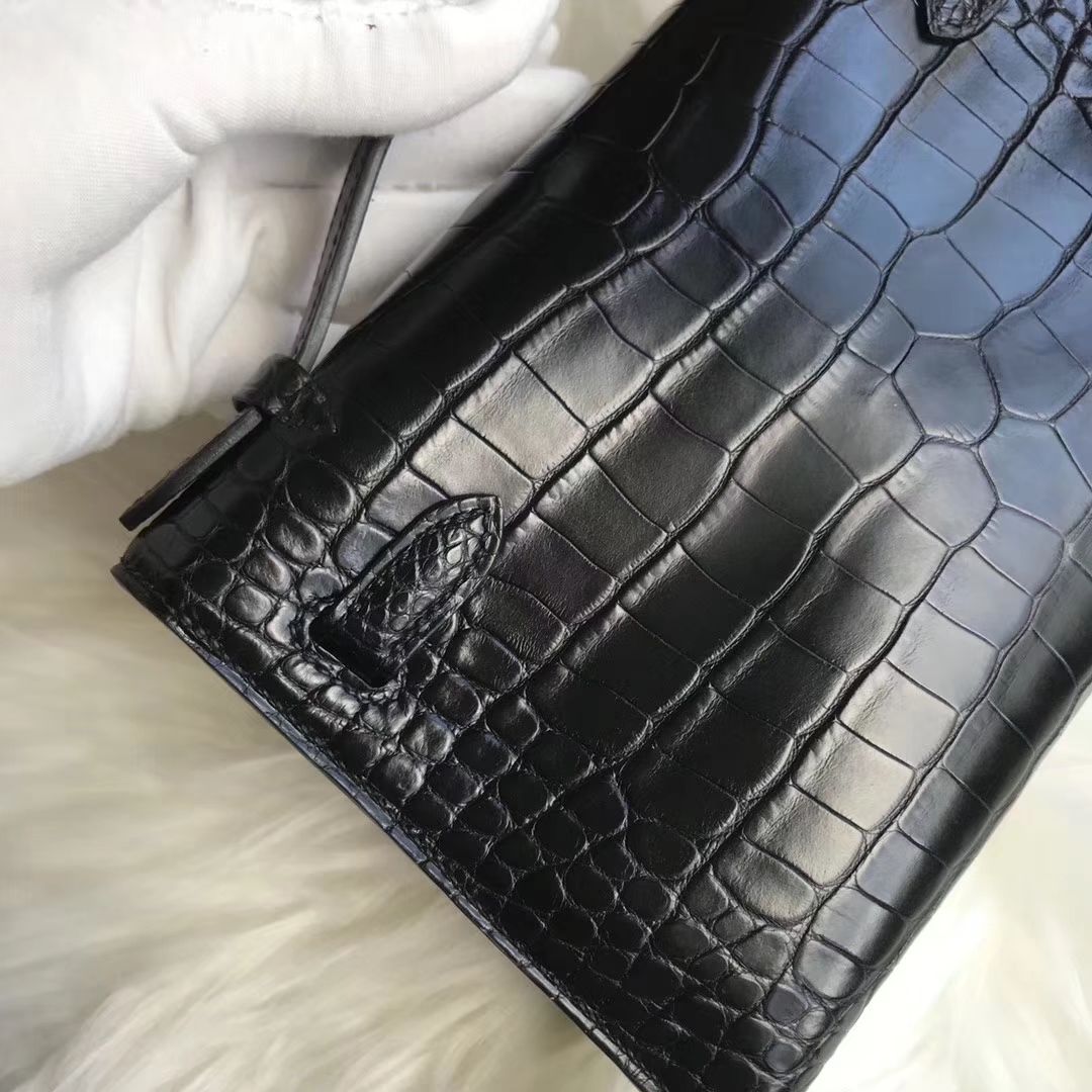 Discount Hermes CK89 Black Matt Crocodile Minikelly Evening Bag Silver Hardware
