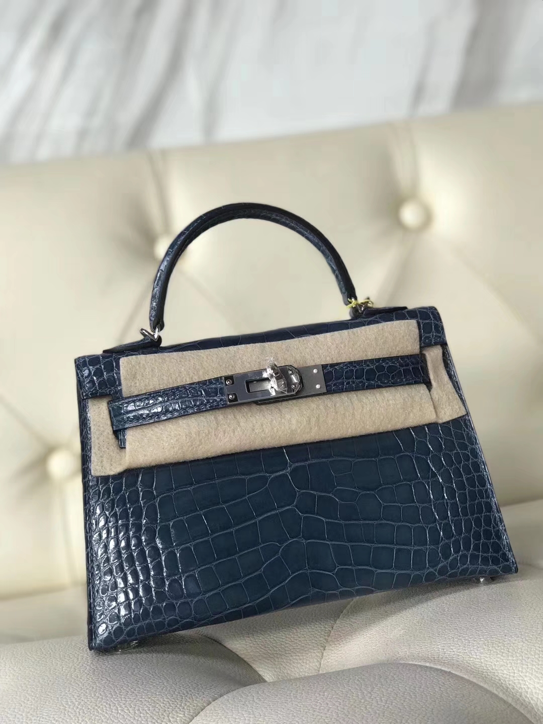 New Arrival Hermes Shiny Crocodile Minikelly-2 Evening Bag in 7N Blue Tempete