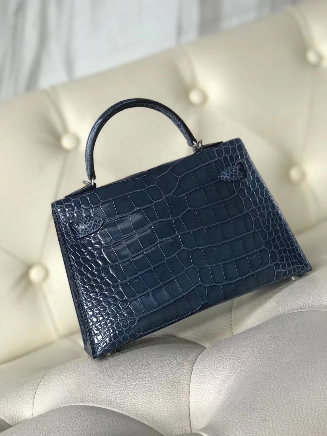 New Arrival Hermes Shiny Crocodile Minikelly-2 Evening Bag in 7N Blue Tempete