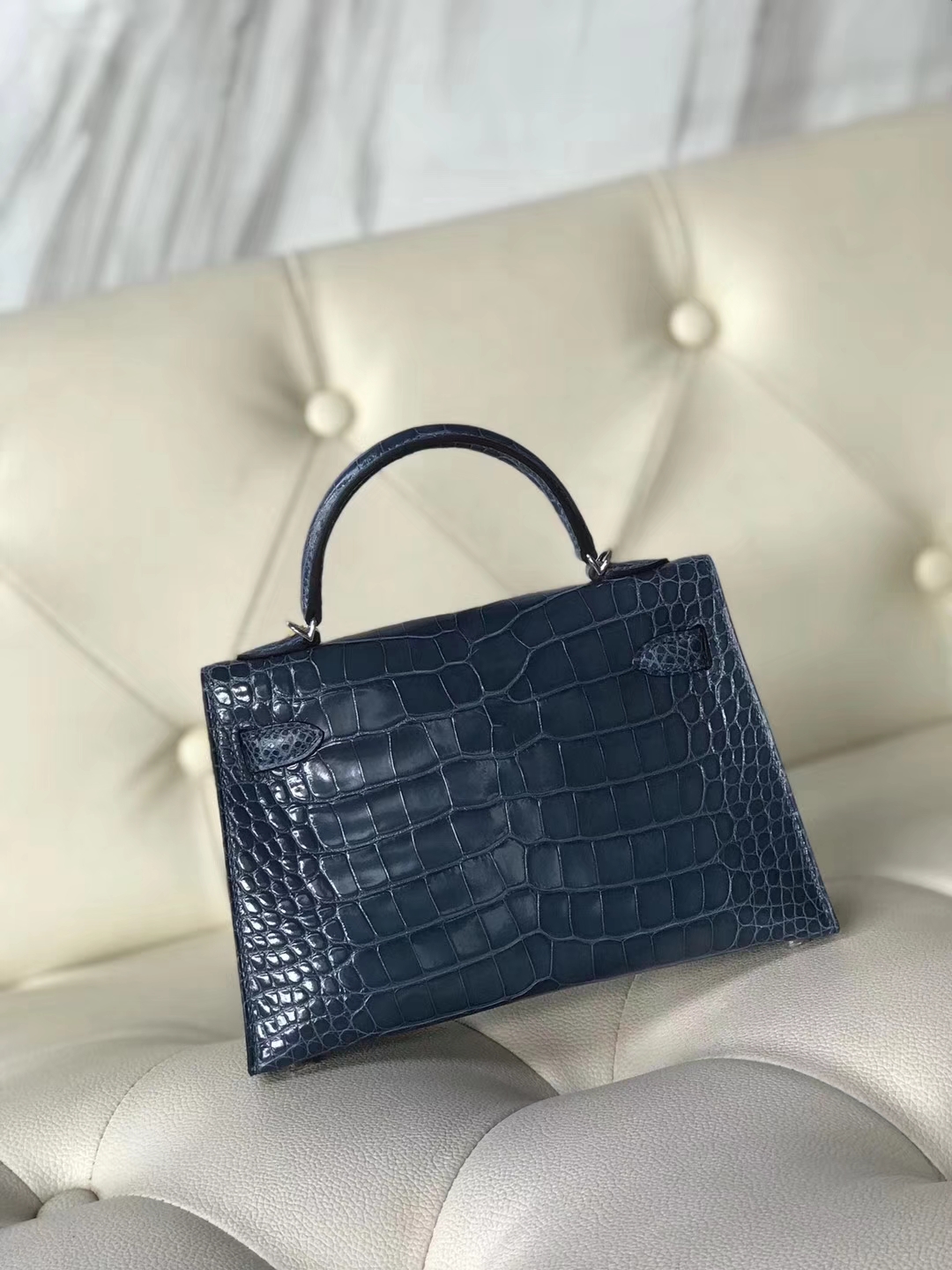 New Arrival Hermes Shiny Crocodile Minikelly-2 Evening Bag in 7N Blue Tempete