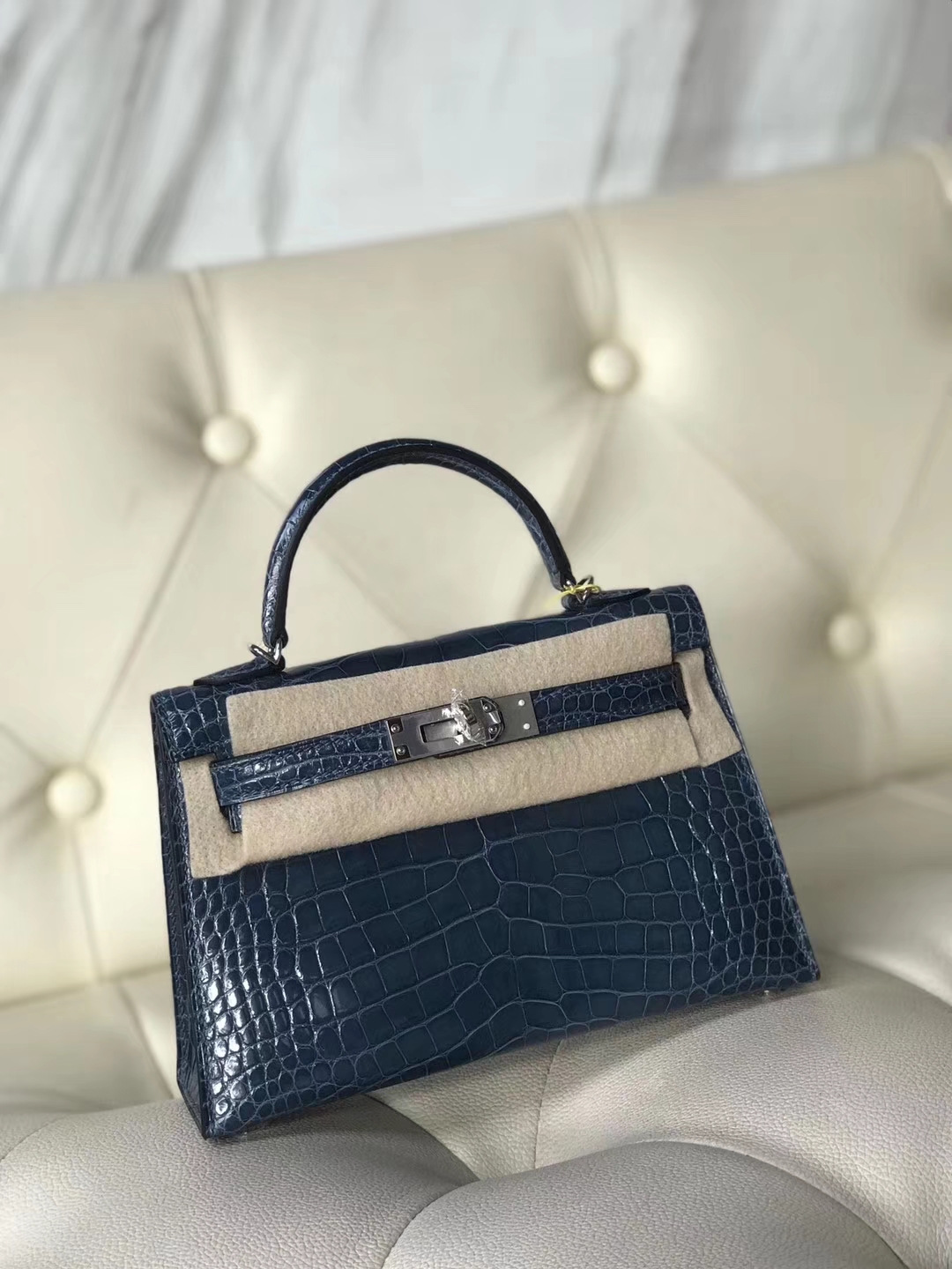 New Arrival Hermes Shiny Crocodile Minikelly-2 Evening Bag in 7N Blue Tempete