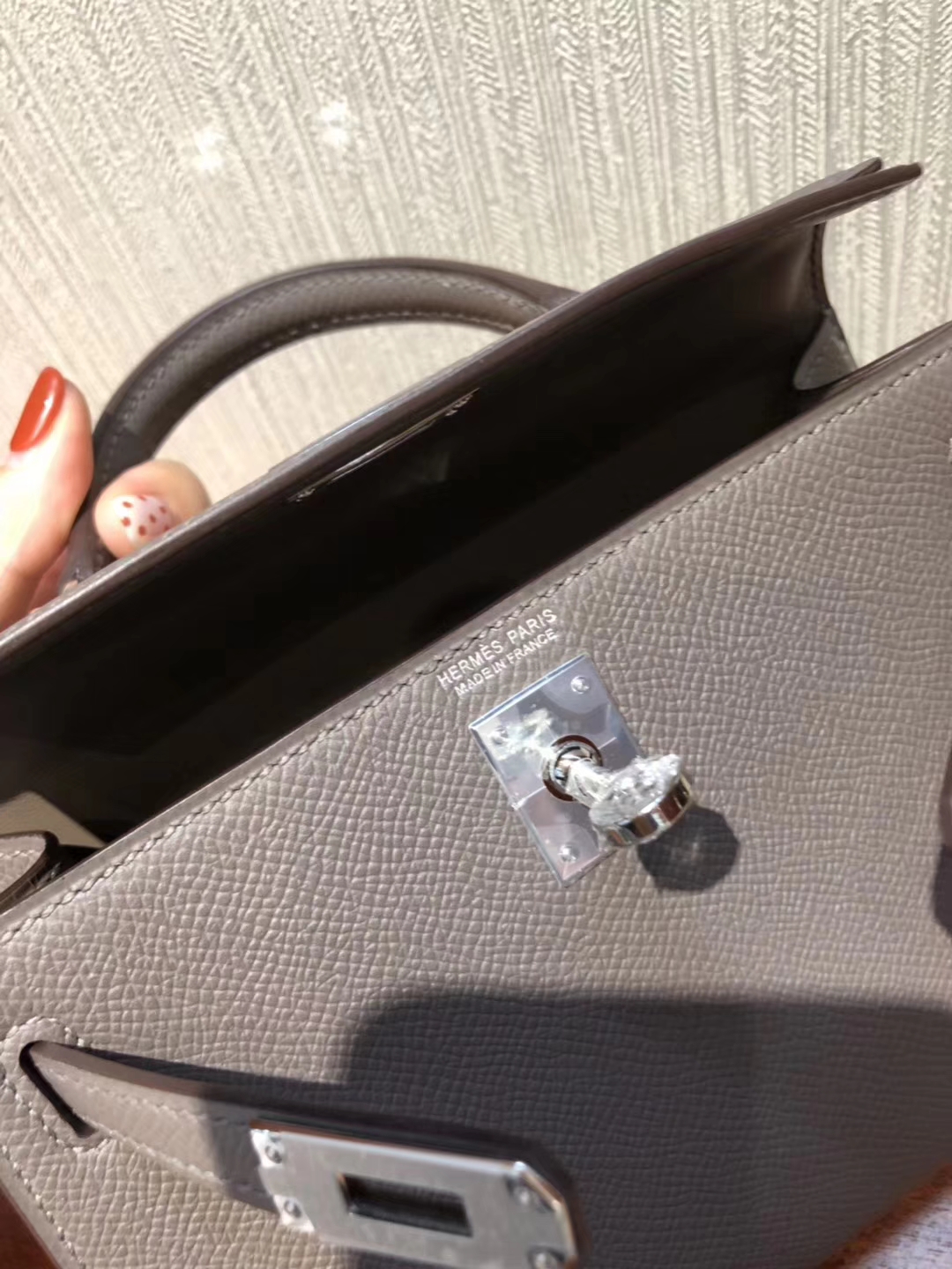 Wholesale Hermes Epsom Calf Minikelly-2 Clutch Bag in 8F Etain Grey Silver Hardware