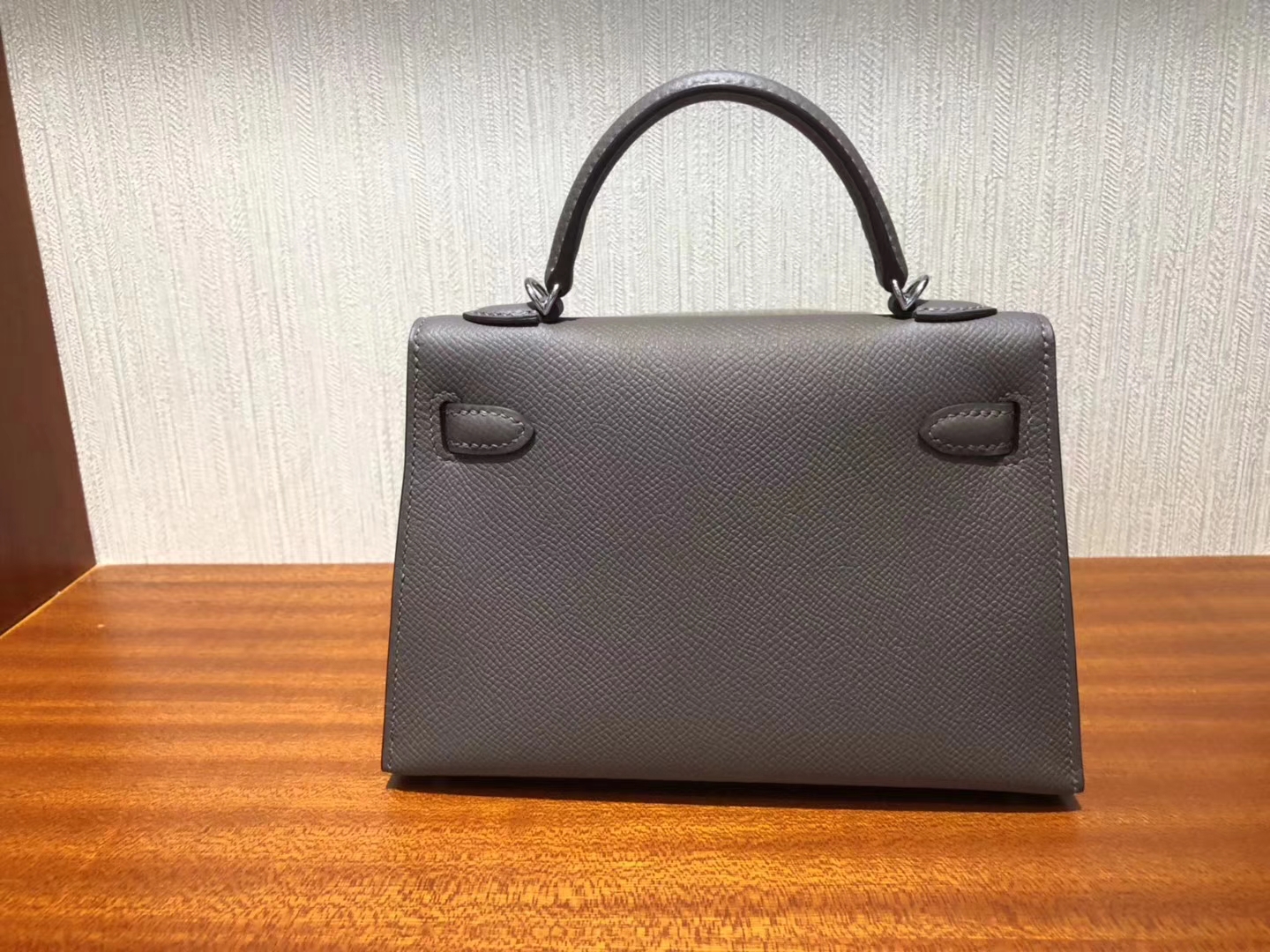 Wholesale Hermes Epsom Calf Minikelly-2 Clutch Bag in 8F Etain Grey Silver Hardware