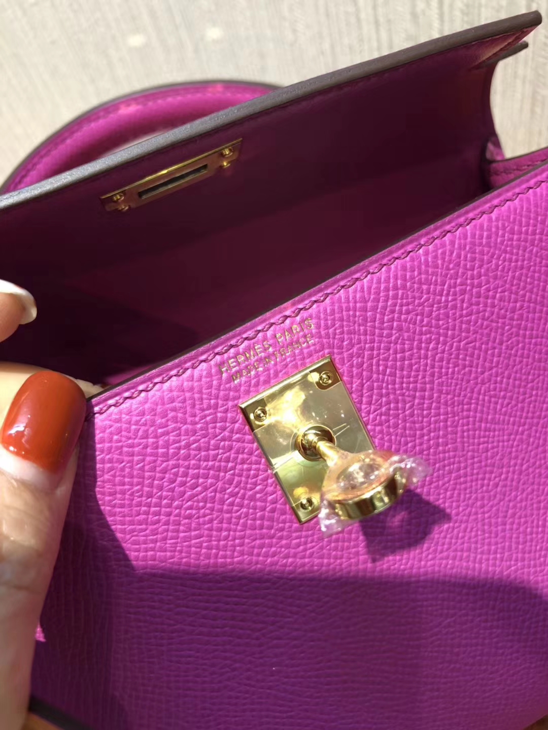 Pretty Hermes 9I Rose Magnolia Epsom Calf Minikelly-2 Evening Bag Gold Hardware