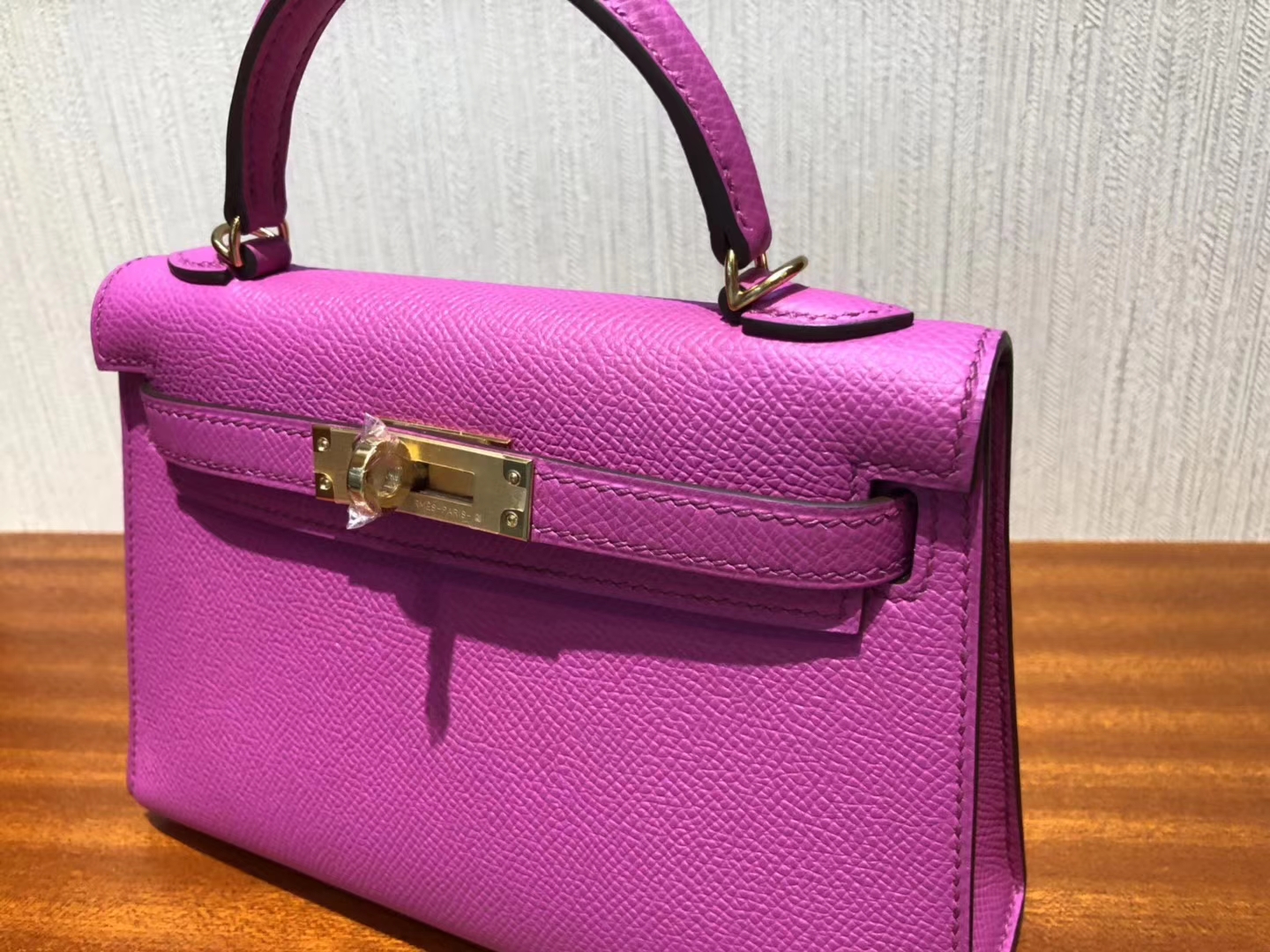 Pretty Hermes 9I Rose Magnolia Epsom Calf Minikelly-2 Evening Bag Gold Hardware