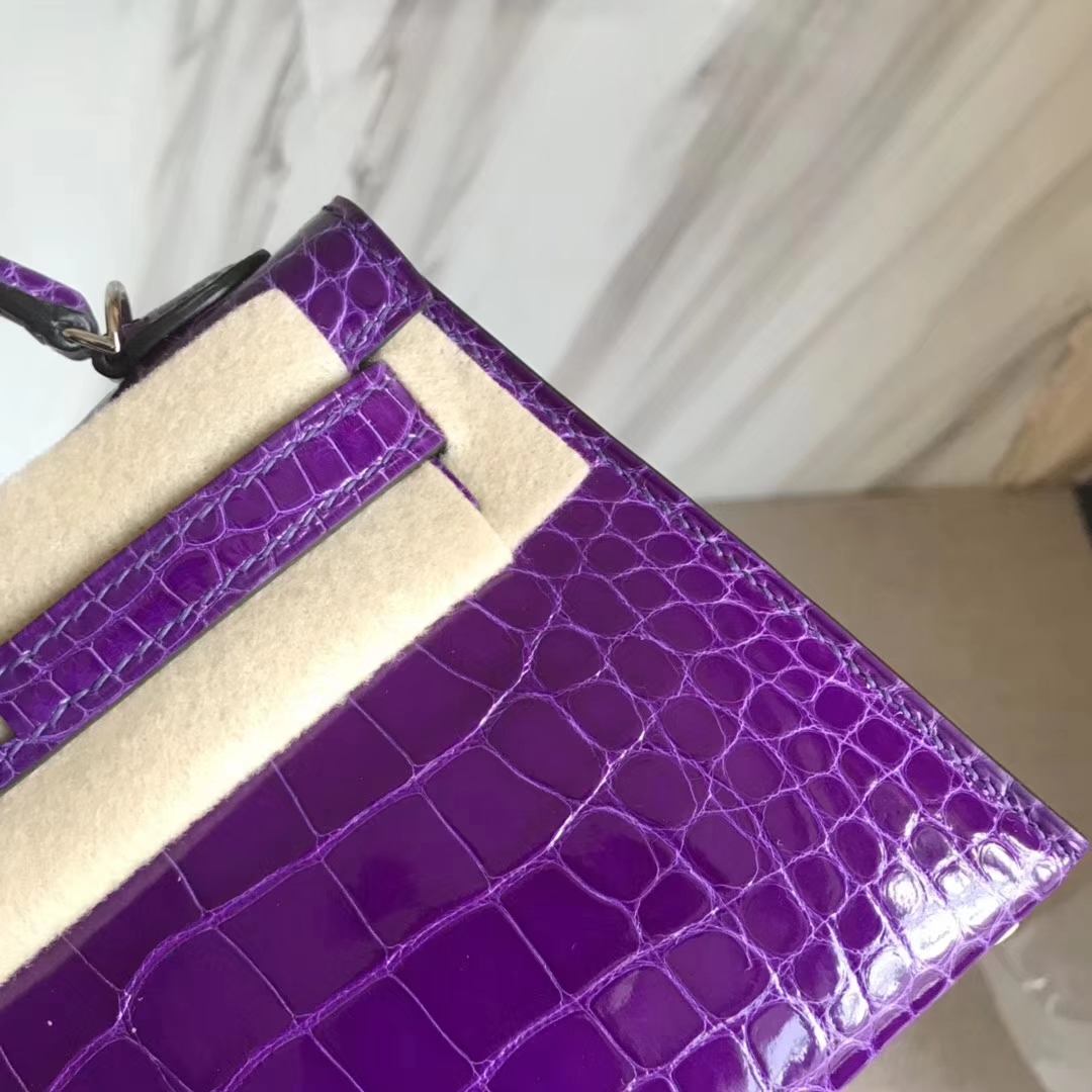 Noble Hermes 5L Ultraviolet Shiny Crocodile Minikelly-2 Evening Clutch Bag