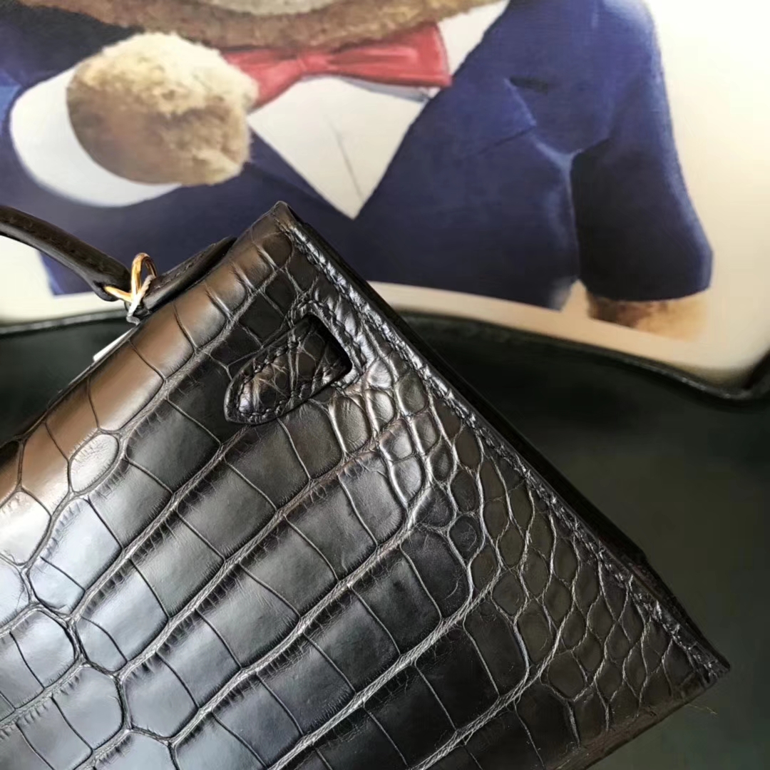 Wholesale Hermes Matt Crocodile Leather Minikelly-2 Evening Bag in CK89 Black
