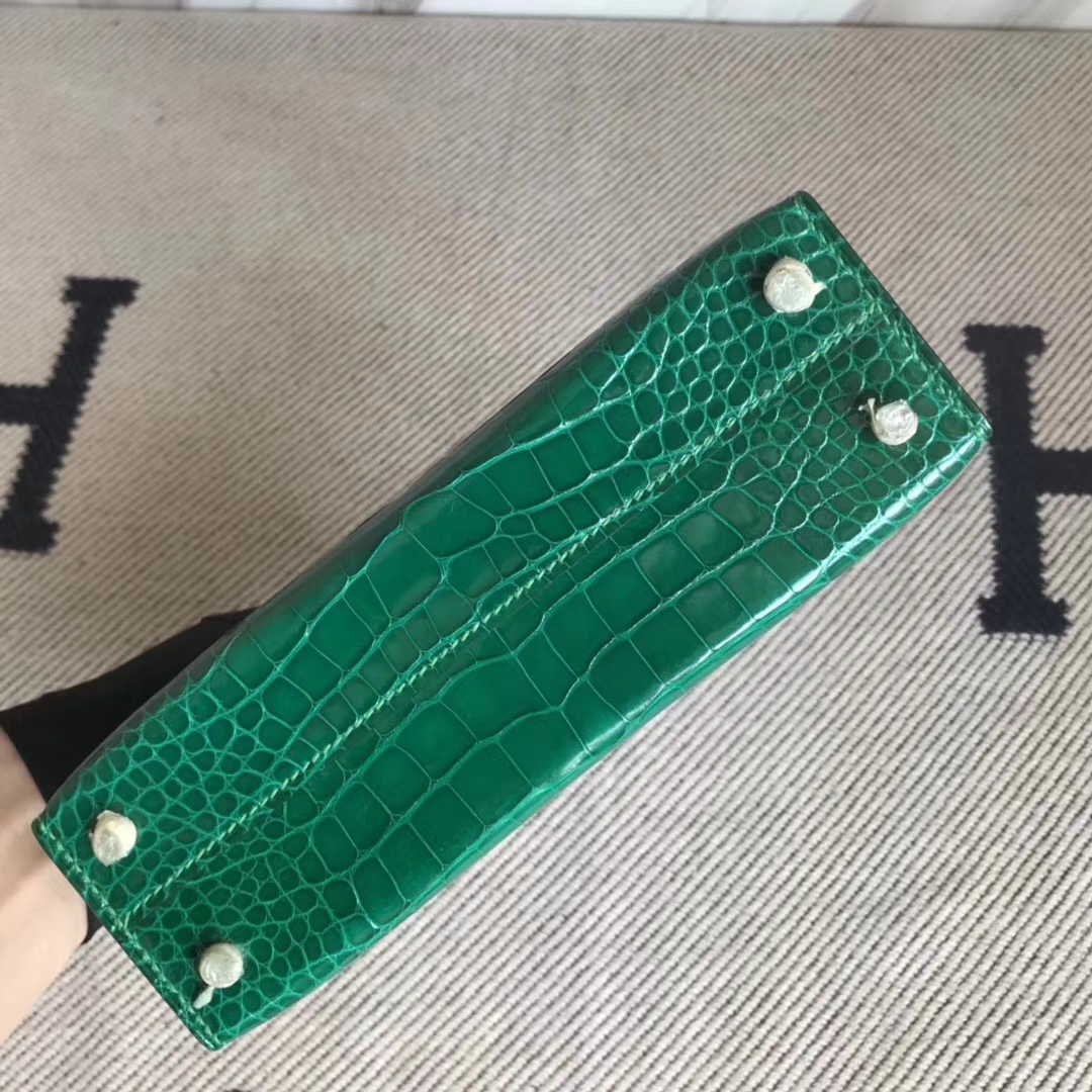 Sale Hermes 6Q Emerald Green Shiny Crocodile Leather Minikelly-2 Evening Bag