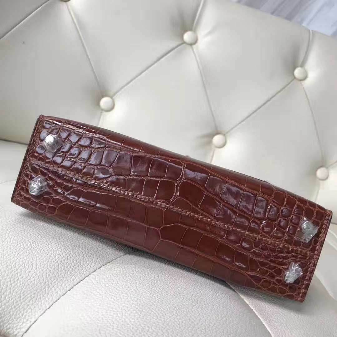 Sale Hermes Alligator Shiny Crocodile Minikelly-2 Clutch Bag in CK31 Miel Brown
