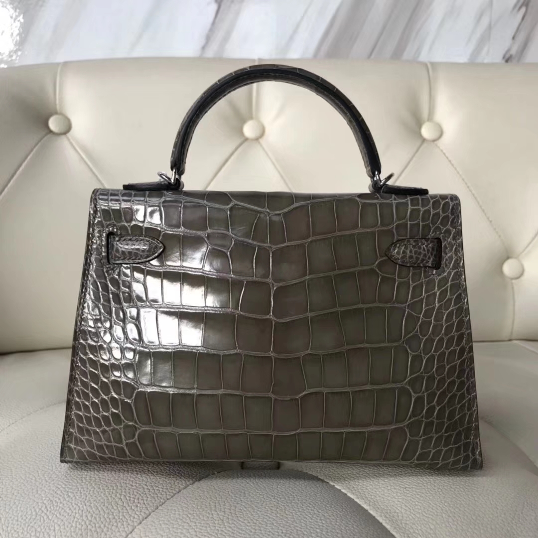 Elegant Hermes CK81 Gris Tourterelle Alligator Shiny Crocodile Minikelly-2 Clutch Bag