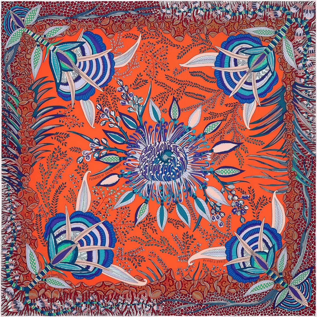Hot Sale Hermes Orange Classic Printed 100%Mulberry Silk Square Scarf 90*90CM