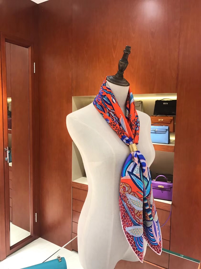 Hot Sale Hermes Orange Classic Printed 100%Mulberry Silk Square Scarf 90*90CM