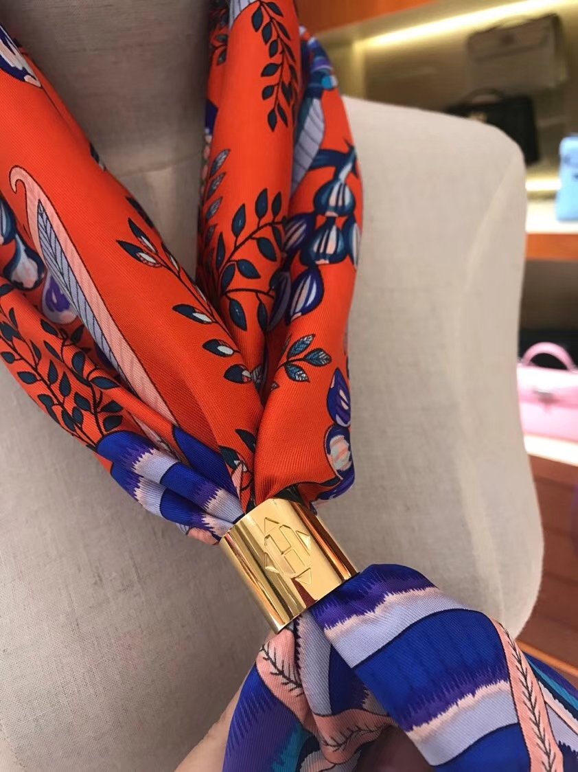 Hot Sale Hermes Orange Classic Printed 100%Mulberry Silk Square Scarf 90*90CM