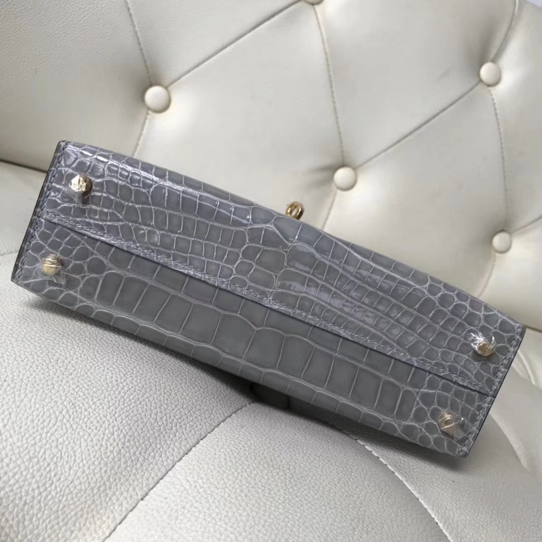 Sale Hermes Gris Paris Alligator Shiny Crocodile Minikelly-2 Evening Clutch Bag Gold Hardware