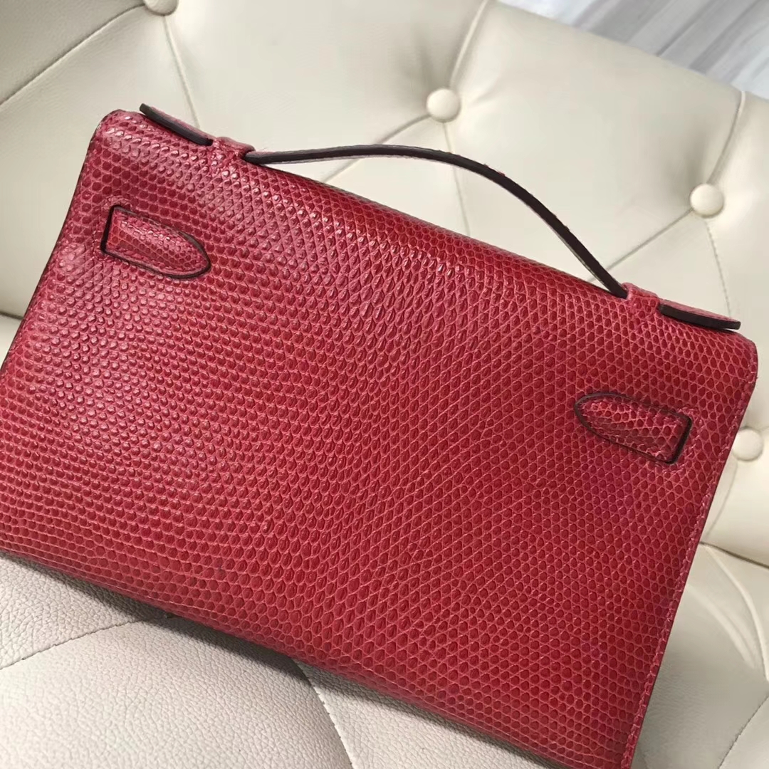 Pretty Hermes Q5 Rouge Casaque Lizard Leather Minikelly Evening Clutch Bag