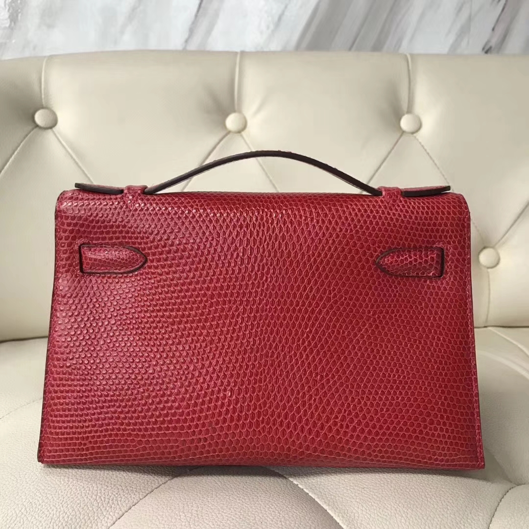 Pretty Hermes Q5 Rouge Casaque Lizard Leather Minikelly Evening Clutch Bag