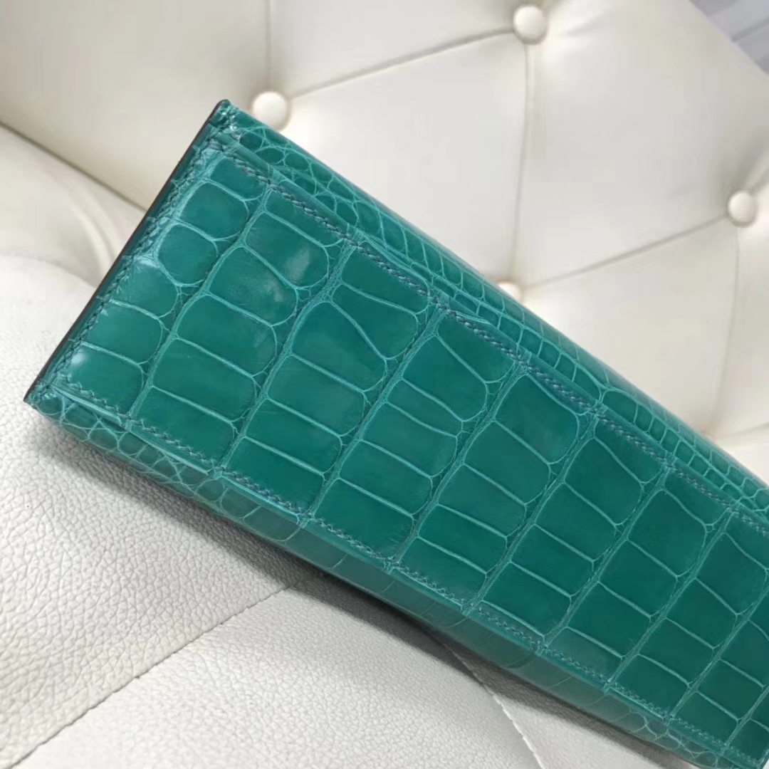 Discount Hermes 6Q Emerald Green Alligator Shiny Crocodile Minikelly Evening Bag Silver Hardware