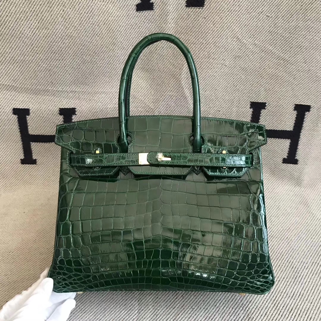 Fashion Hermes CK67 Vert Fonce Shiny Crocodile Leather Can Order Birkin/Kelly Bag