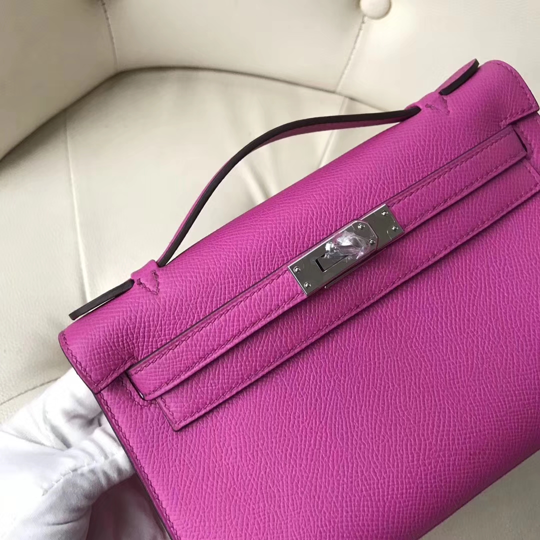 Sale Hermes 9I Rose Magnolia Epsom Calf  Minikelly Pochette Clutch Bag22CM