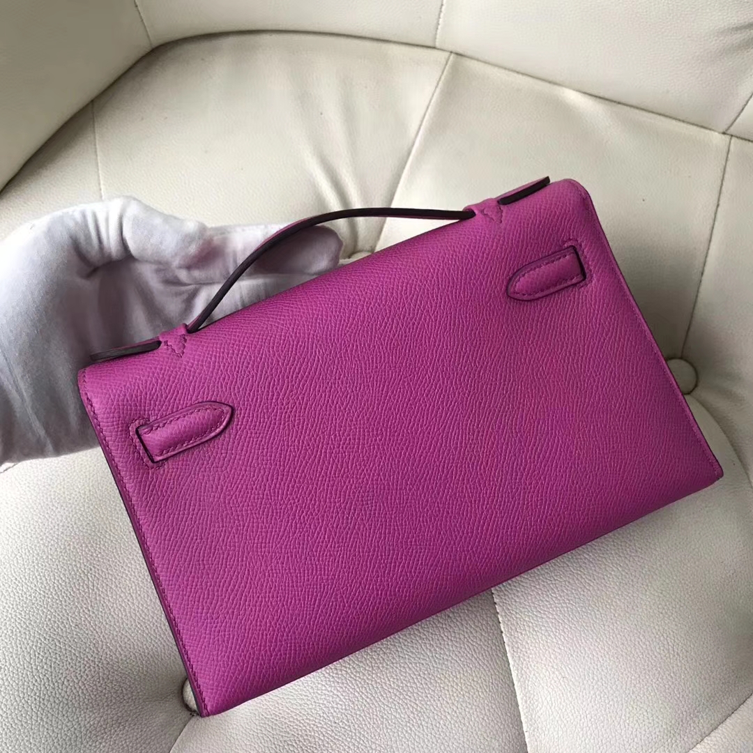 Sale Hermes 9I Rose Magnolia Epsom Calf  Minikelly Pochette Clutch Bag22CM