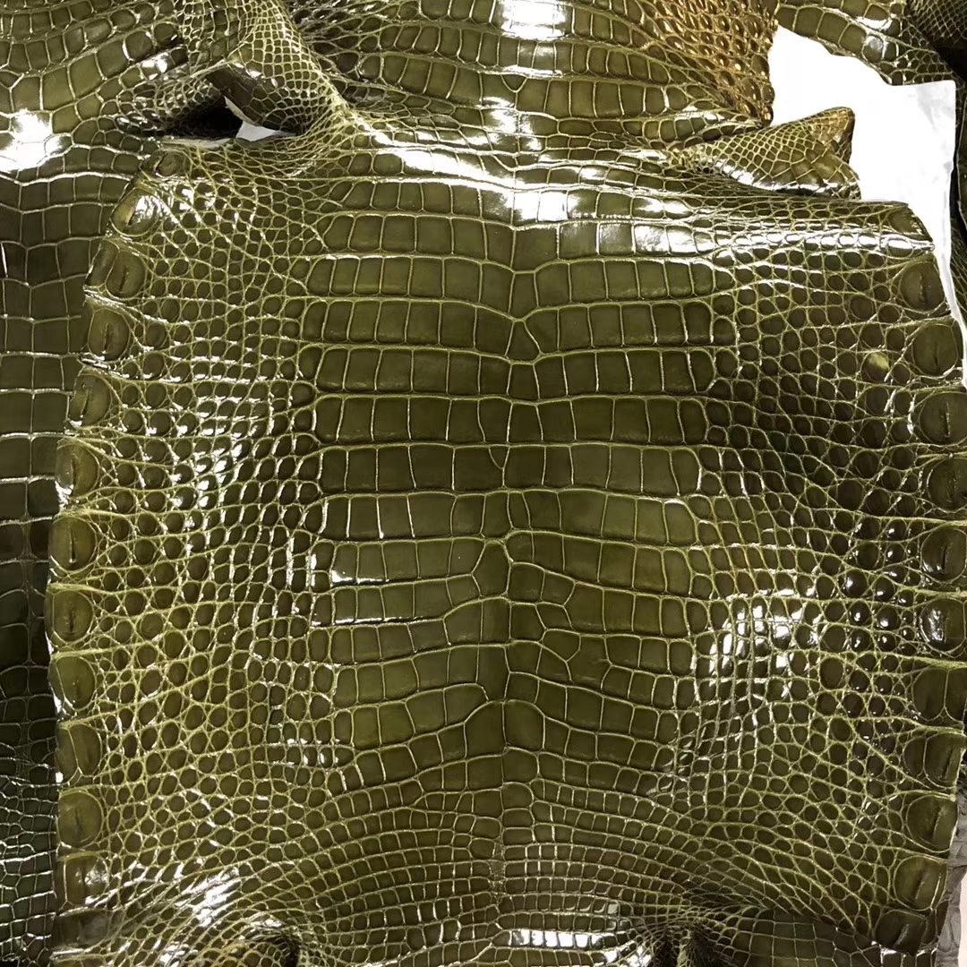 Hermes 6H Olive Green Shiny Crocodile Leather Can Order Minikelly/Constance Bag