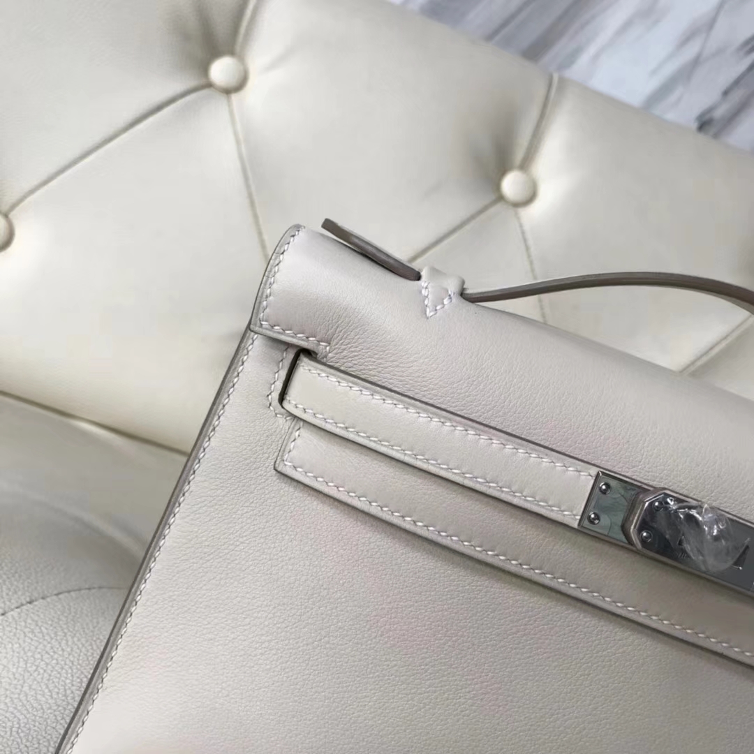 Wholesale Hermes Swift Calf Minikelly Pochette 22CM in CK10 Craie Silver Hardware