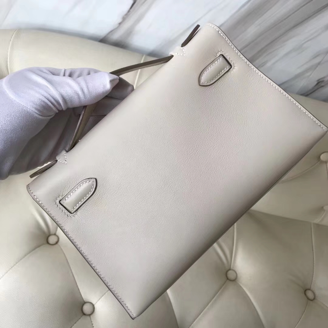 Wholesale Hermes Swift Calf Minikelly Pochette 22CM in CK10 Craie Silver Hardware