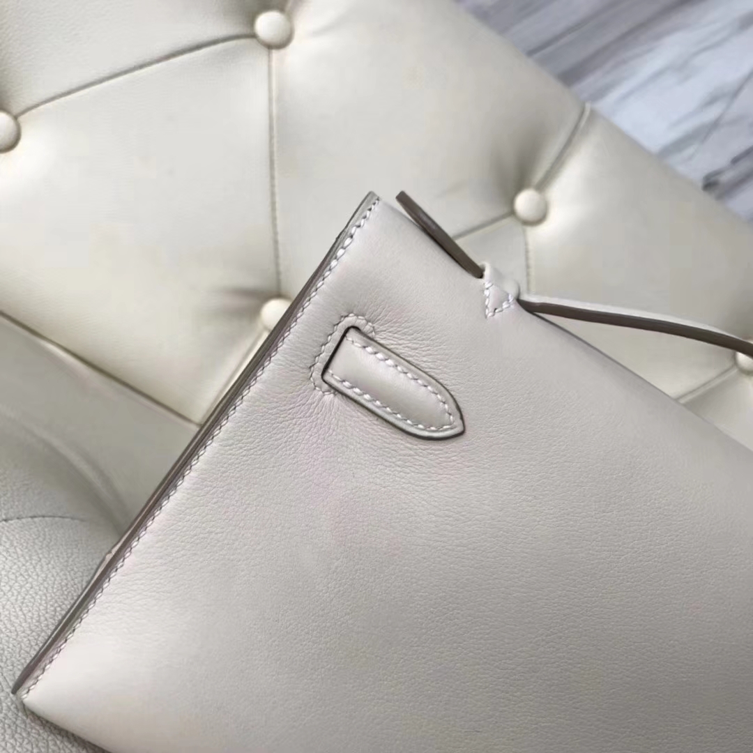 Wholesale Hermes Swift Calf Minikelly Pochette 22CM in CK10 Craie Silver Hardware