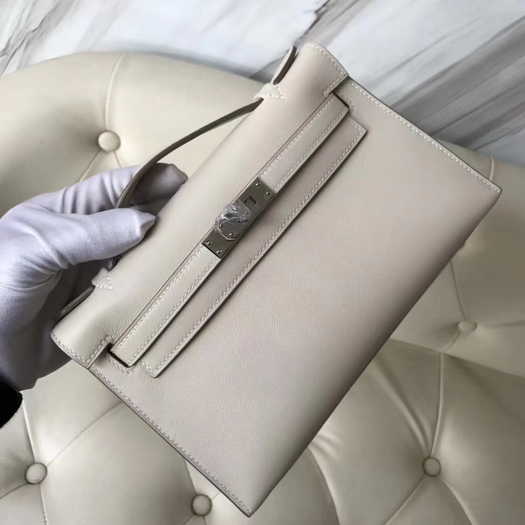 Wholesale Hermes Swift Calf Minikelly Pochette 22CM in CK10 Craie Silver Hardware