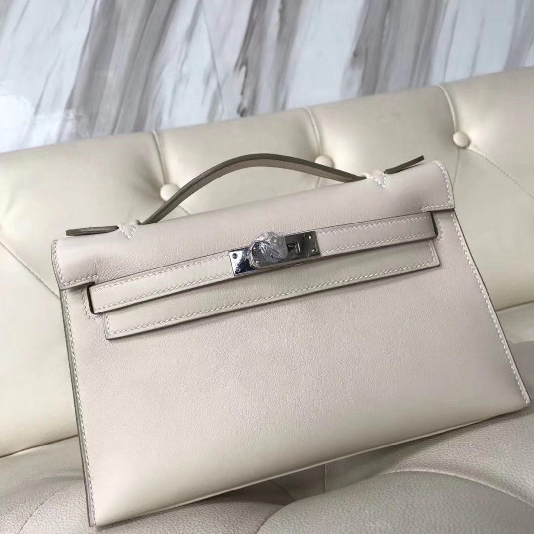 Wholesale Hermes Swift Calf Minikelly Pochette 22CM in CK10 Craie Silver Hardware
