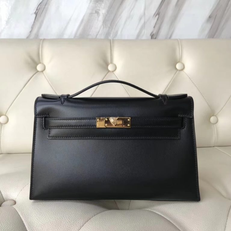 Hermes CK89 Black Box Calf Leather Minikelly 22CM Evening Bag Gold Hardware