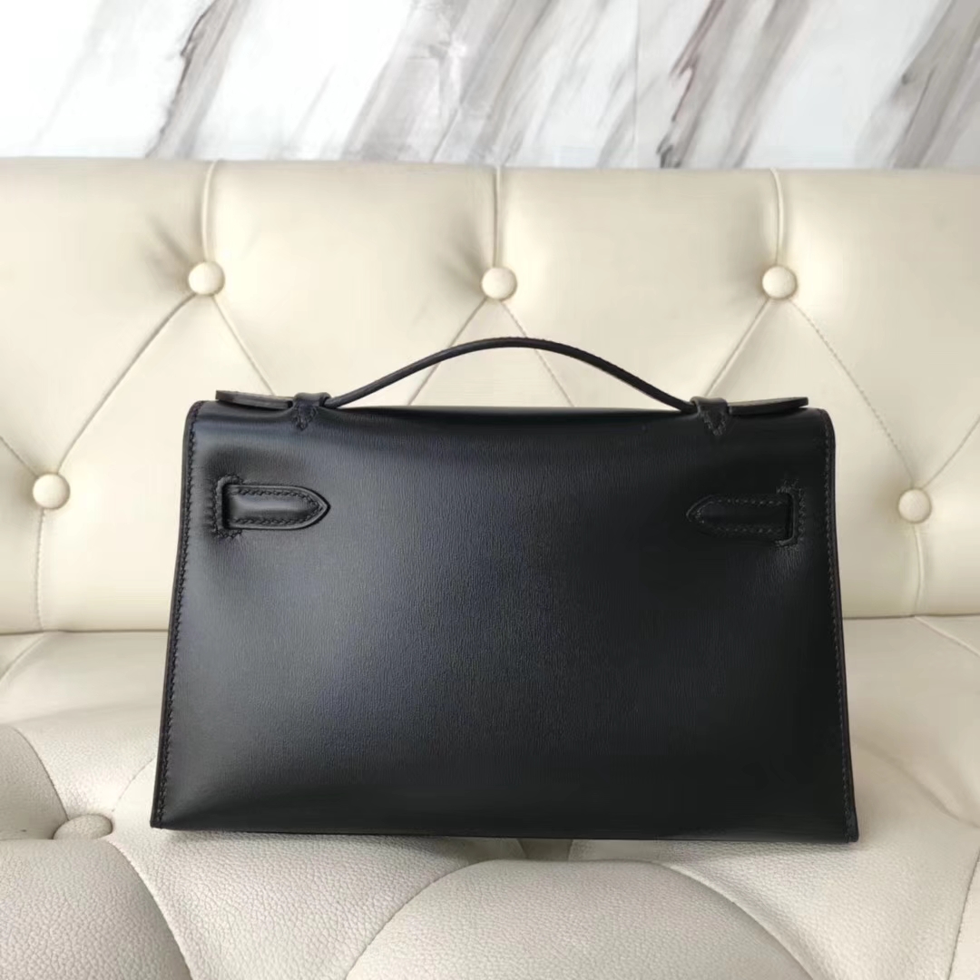 Elegant Hermes CK89 Black Box Calf Leather Minikelly22CM Evening Bag Gold Hardware