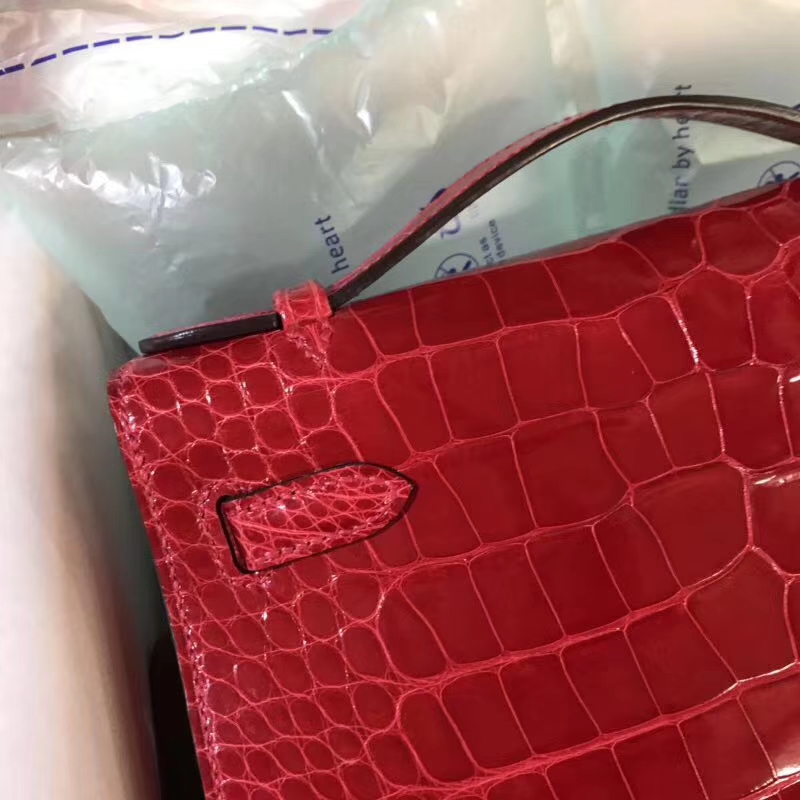 Pretty Hermes CK95 Braise Alligator Shiny Crocodile Minikelly Clutch Bag Gold Hardware