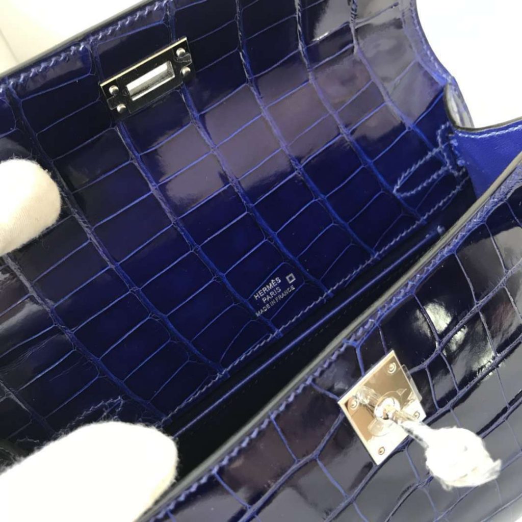 Sale Hermes Alligator Crocodile Minikelly Clutch Bag in 7T Blue Electric Silver Hardware