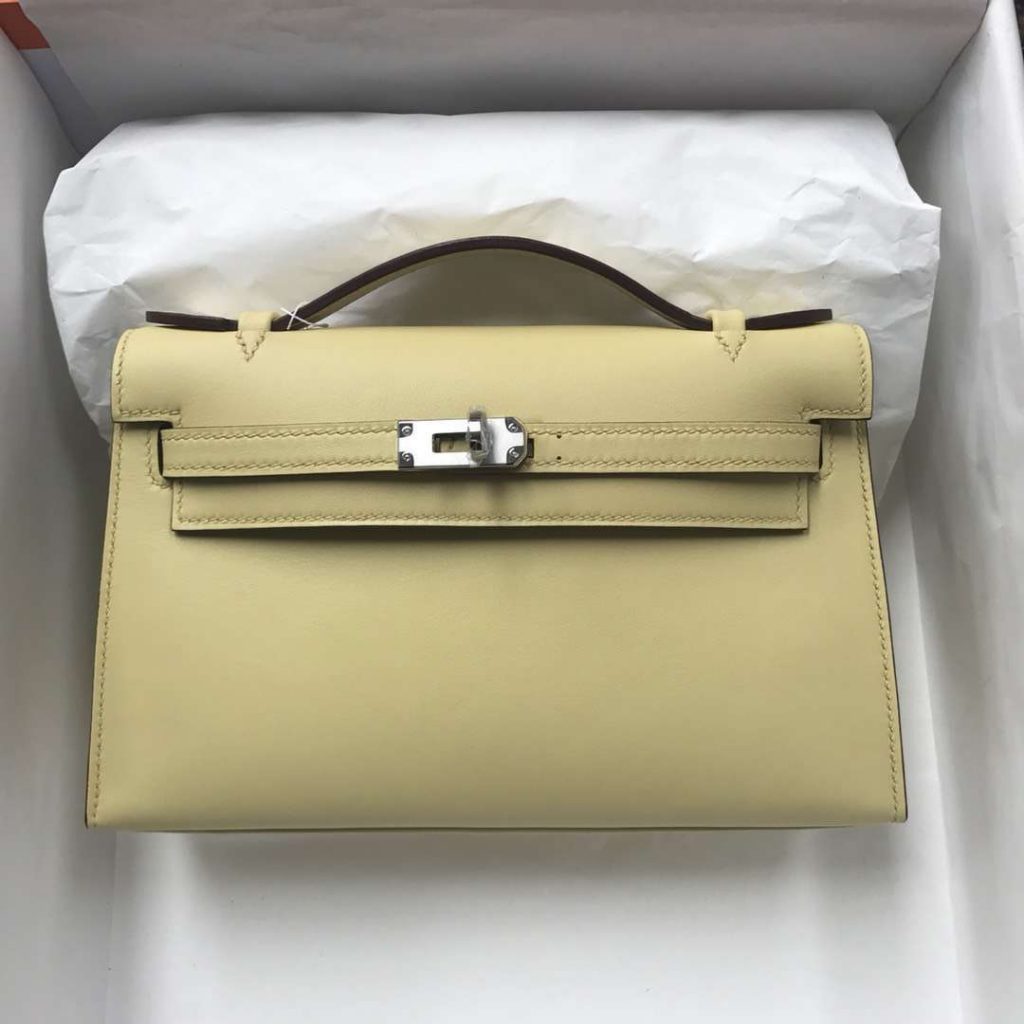 Sale Hermes 1Z Jaune Poussin Swift Calf Minikelly Clutch Bag Silver Hardware