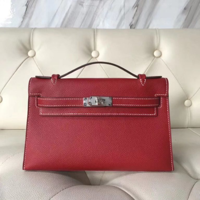 Hermes Q5 Rouge Casaque Epsom Calf Minikelly Clutch Bag Silver Hardware