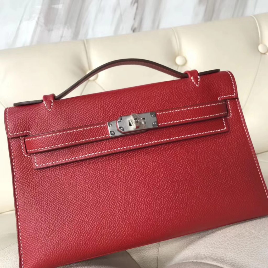 Wholesale Hermes Q5 Rouge Casaque Epsom Calf Minikelly Clutch Bag Silver Hardware