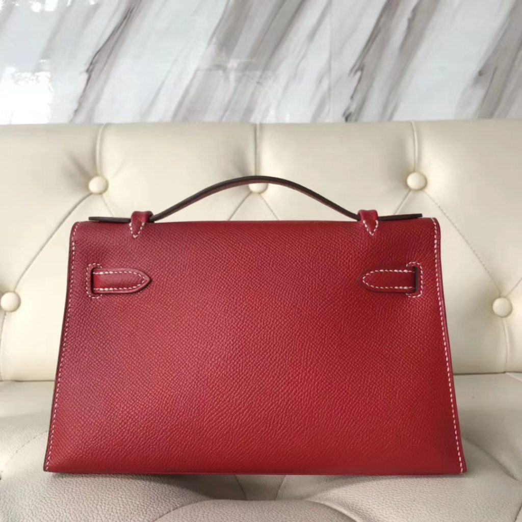 Wholesale Hermes Q5 Rouge Casaque Epsom Calf Minikelly Clutch Bag Silver Hardware