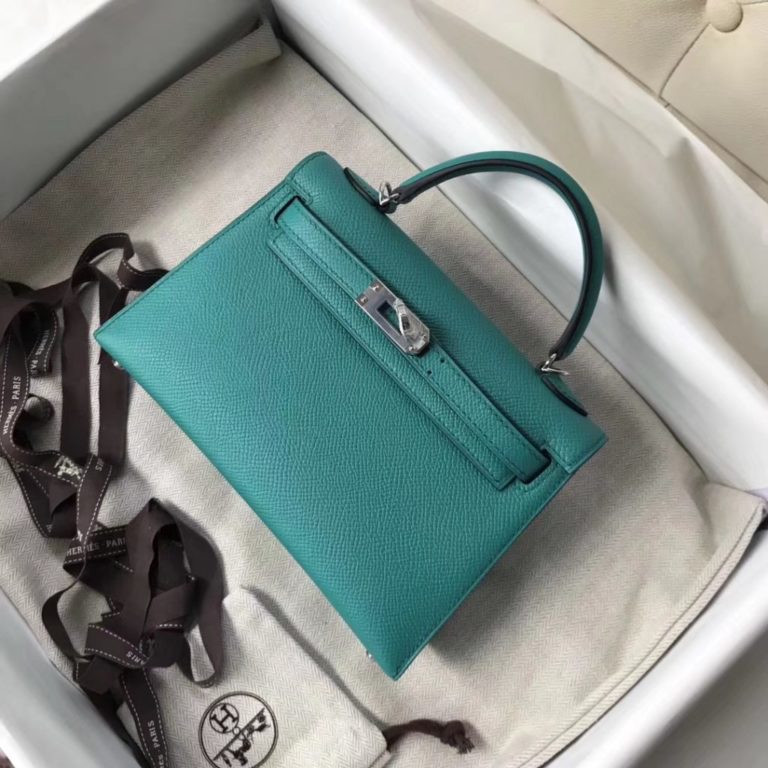 Hermes Epsom Calf Minikelly-2 Bag in 7F Blue Paon Silver Hardware