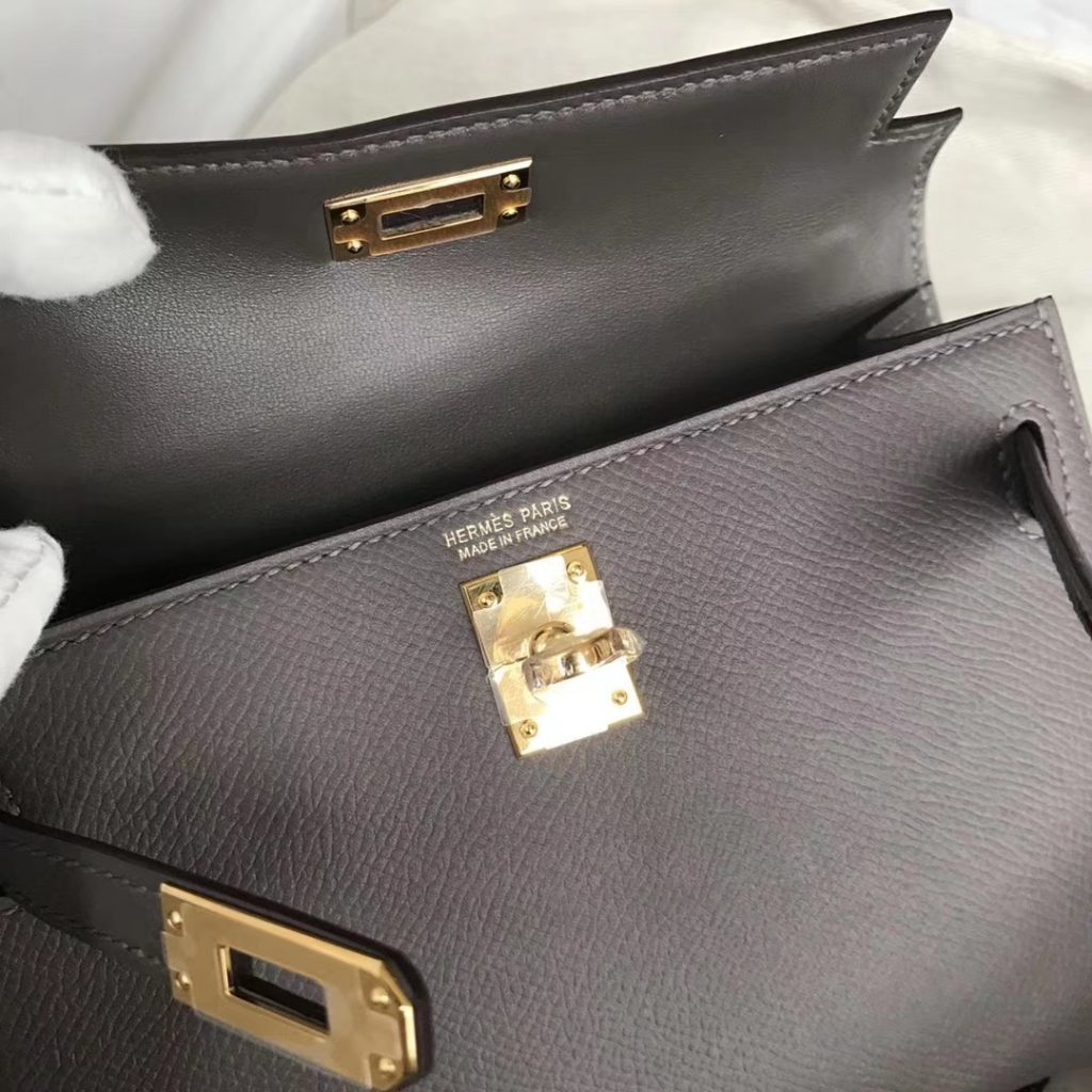 Sell Hermes Minikelly Clutch Bag in 8F Etain Grey Epsom Calf Leather Gold Hardware