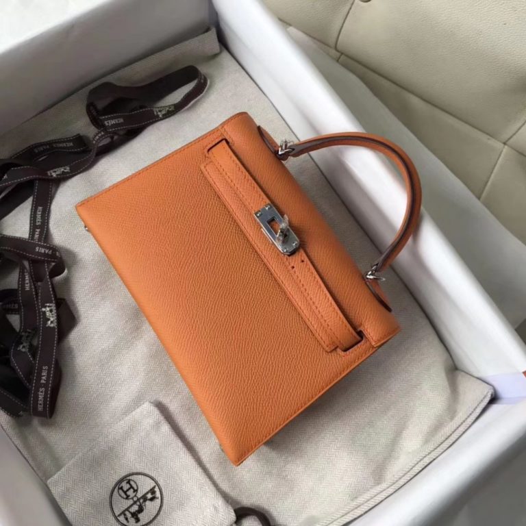 Hermes 93 Orange Epsom Calf Leather Minikelly-2 Evening Bag Silver Hardware