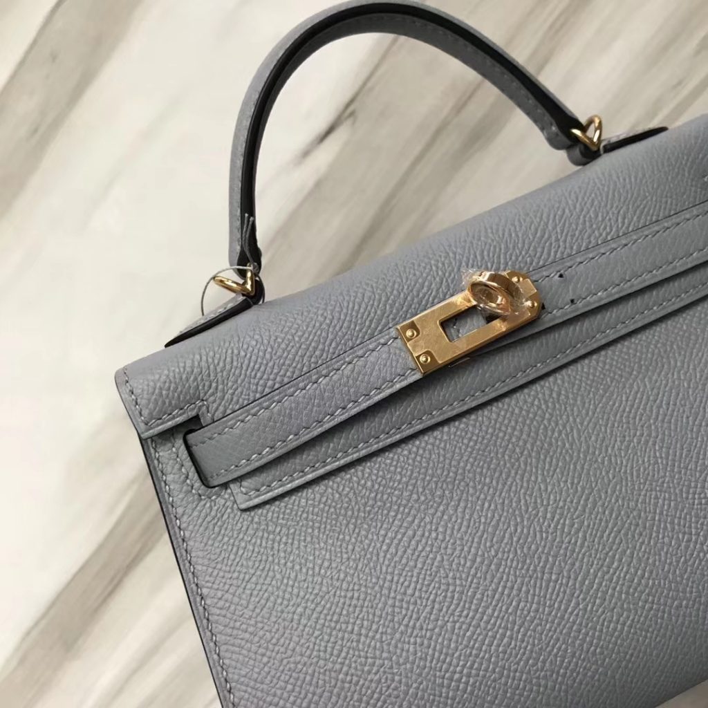 Fashion Hermes J7 Blue Lin Epsom Calf Minikelly-2 Evening Cluthc Bag Gold Hardware