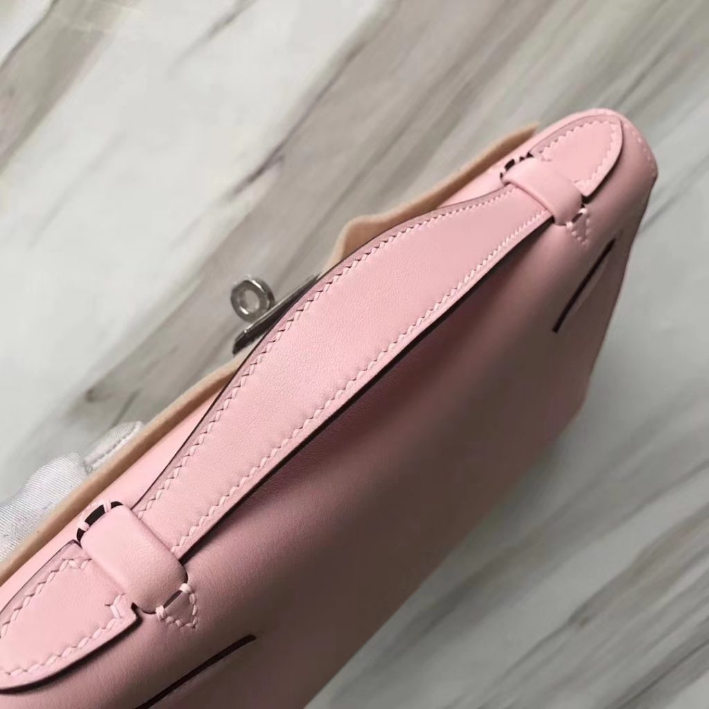 Stock Hermes 3Q Rose Confetti Swift Calf Minikelly Clutch Bag Silver Hardware